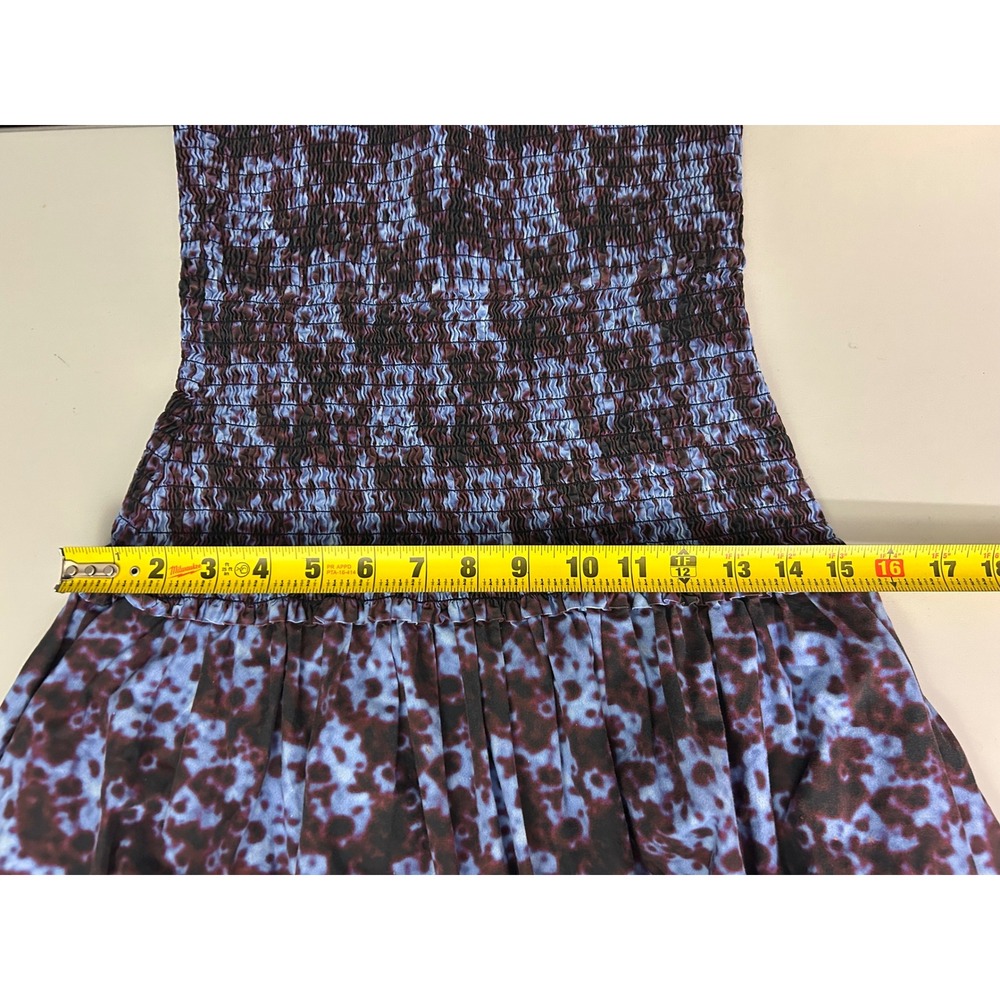 Proenza Schouler White Label Blue Burgundy Smocked Cotton Midi Dress Size 12 - Picture 10 of 11